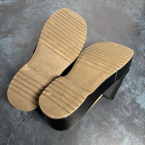 Vionic Trista Women's 7 Black Leather Platform Slide Sandals Casual - Picture 8 of 8